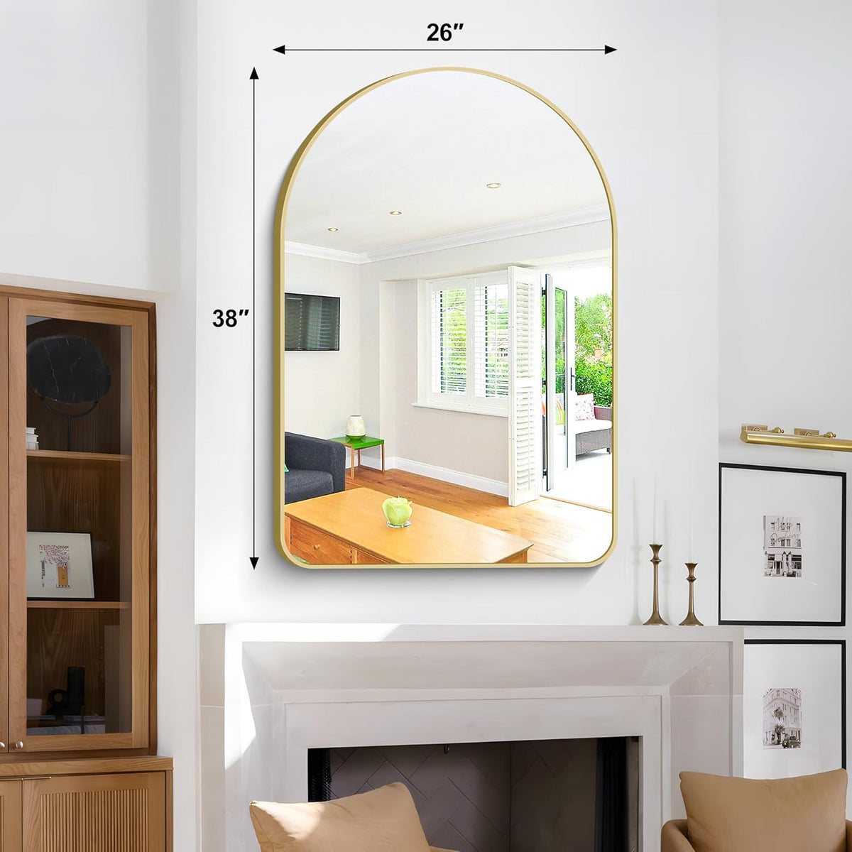Arched Bathroom Mirror, 26"x38" Gold Arched Mirror for Bathroom, Wall Mounted Mirror, Vanity Wall Mirror Metal Frame for Bedroom, Entryway, Living Room, Hanging or Leaning Against Wall