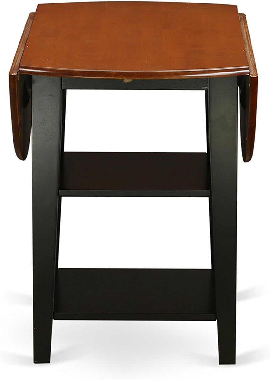 East West Furniture SUAV3-BCH-LC 3 Piece Dining Table Set Contains a Round Dining Room Table with Dropleaf & Shelves and 2 Faux Leather Upholstered Chairs, 42x42 Inch, Black & Cherry