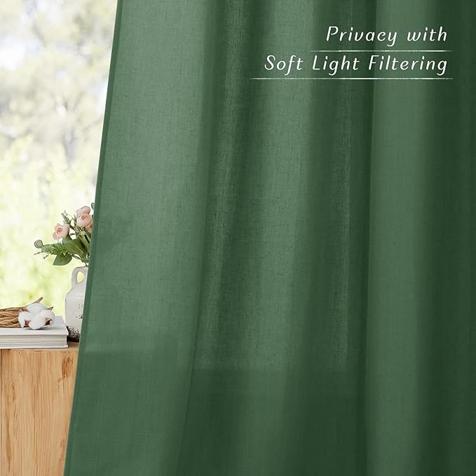NICETOWN Thick Linen Olive Green Curtains & Drapes, Grommet Linen Blend Privacy