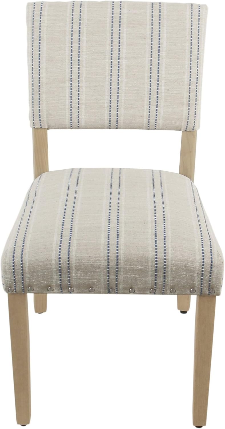Homepop Home Decor | Upholstered Dining Chairs | Dining Chairs Set of 2 with Nailhead Trim | Decorative Home Furniture, Blue and White Stripes