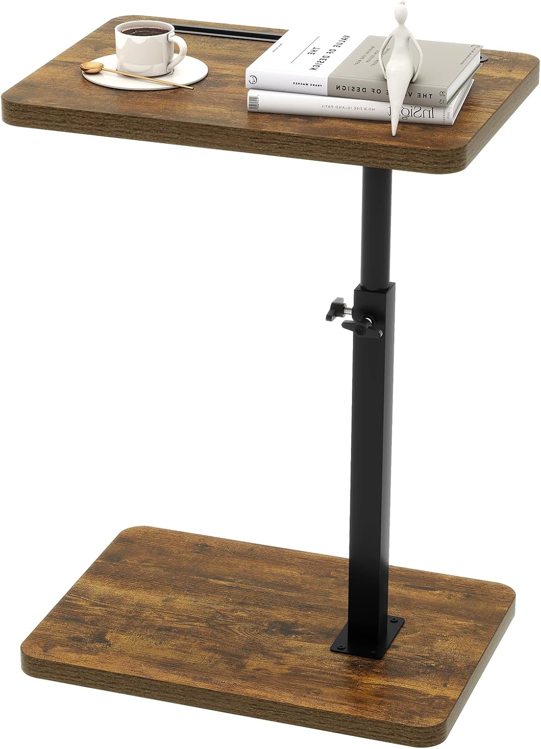 IBUYKE C Shaped Side Table, 360° Swivel Height Adjustable End Table for Small Spaces, with Phone & Tablet Slot, Modern Small Coffee Snack Table for Sofa/Bed, Retro Brown UTVT003H