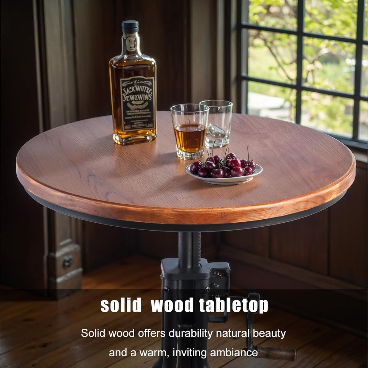 Diwhy Industrial Design Bar Table Height Adjustable with Handle Kitchen Dining Coffee Bistro Pub Table Black