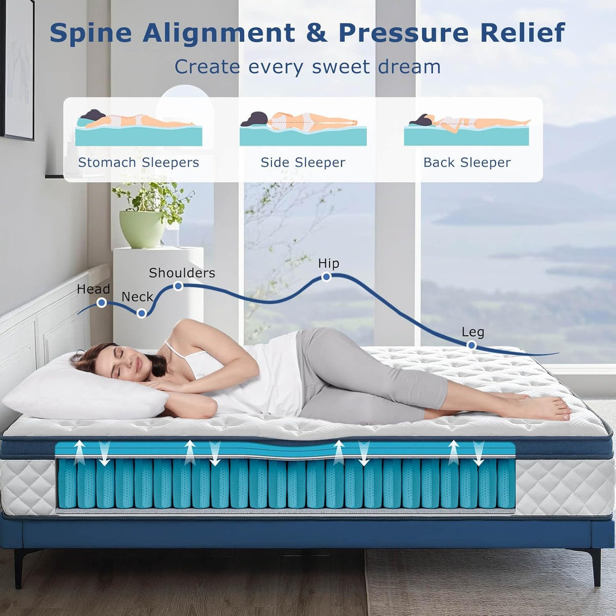 King Size Mattress, 12 Inch Medium Firm Hybrid King Bed Mattress, Memory Foam Mattresses in a Box for Pressure Relief, Individual Pocket Spring-Motion Isolation with Edge Support, CertiPUR-US
