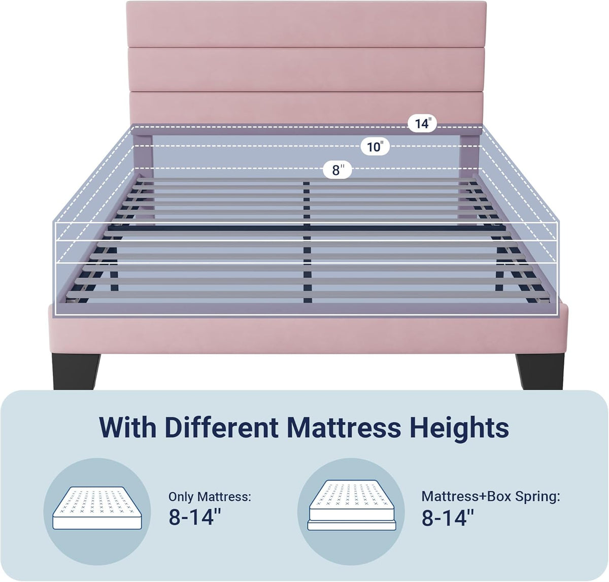 Allewie Full Size Platform Bed Frame with Velvet Upholstered Headboard and Wooden Slats Support, Fully Upholstered Mattress Foundation/No Box Spring Needed/Easy Assembly, Pink