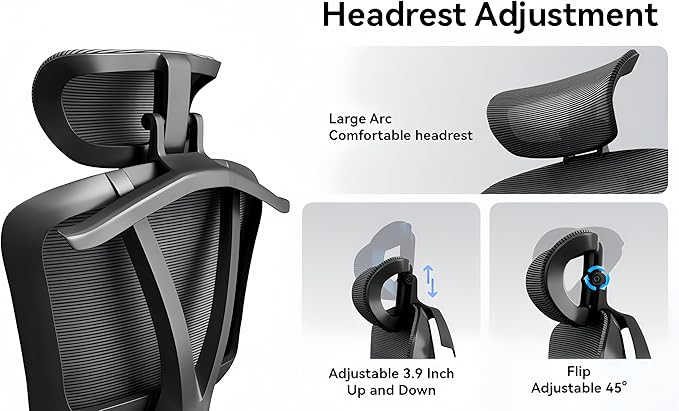 Ergonomic Office Chair - 400 lbs Capacity High-Back Mesh Computer Chair with Lumbar Support, Adjustable Headrest | Home and Gaming Desk Chair，Black