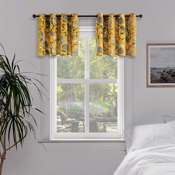 Topfinel Bright Yellow Kitchen Valances 24 Inches Long Vintage Botanical Garden