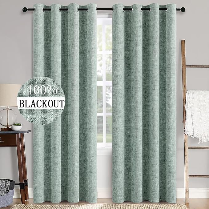 MIULEE Linen Texture Curtains for Bedroom Solid 100% Blackout Thermal Insulated