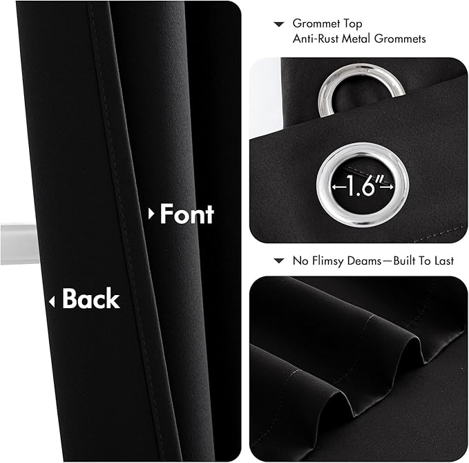 MIULEE Black Blackout Curtains for Bedroom Living Room 63 Inches Long 2 Panels