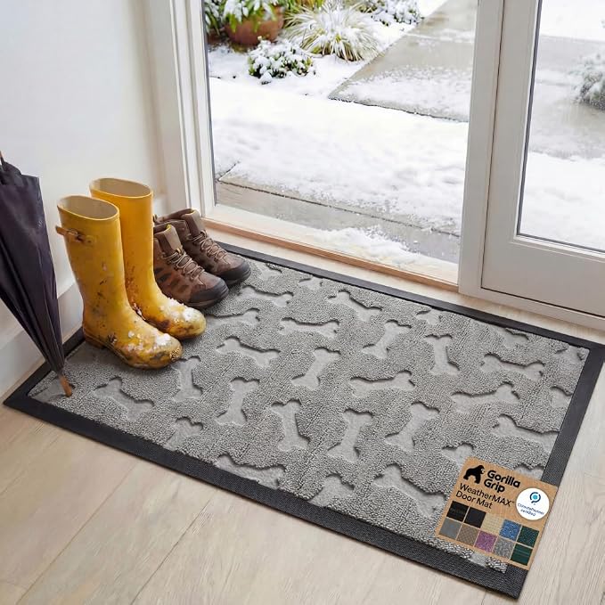 GORILLA GRIP 100% Waterproof All-Season WeatherMAX Doormat, US Designed Natural