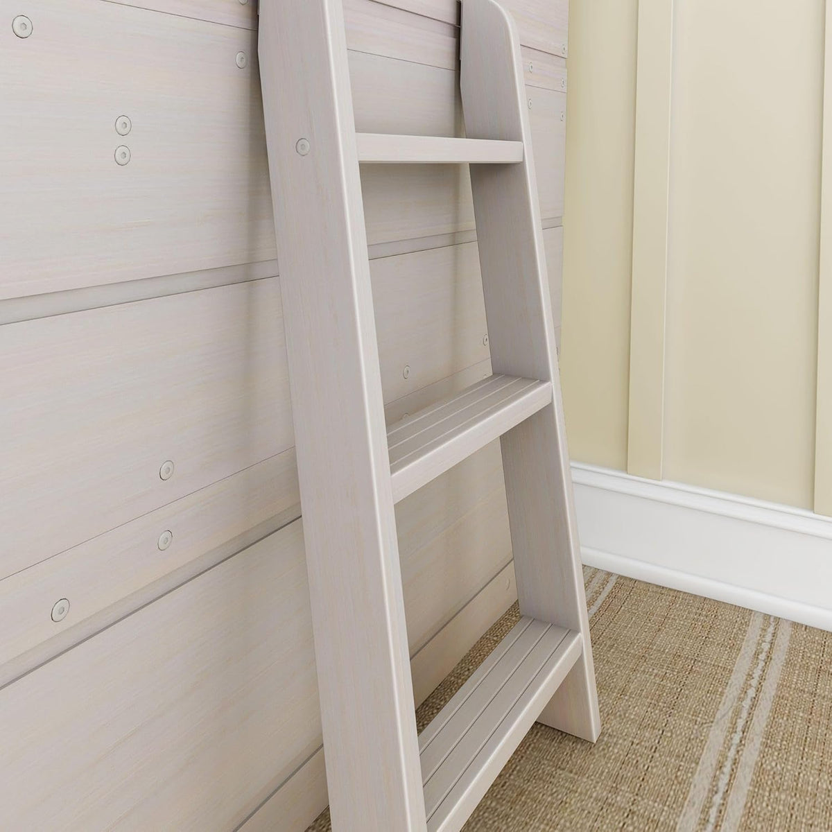 Max & Lily Modern Farmhouse Twin Low Loft Bed with Bookcase - Solid Wood, 15” Guardrails, 400-lb Capacity, Low-VOC Finish, White Wash