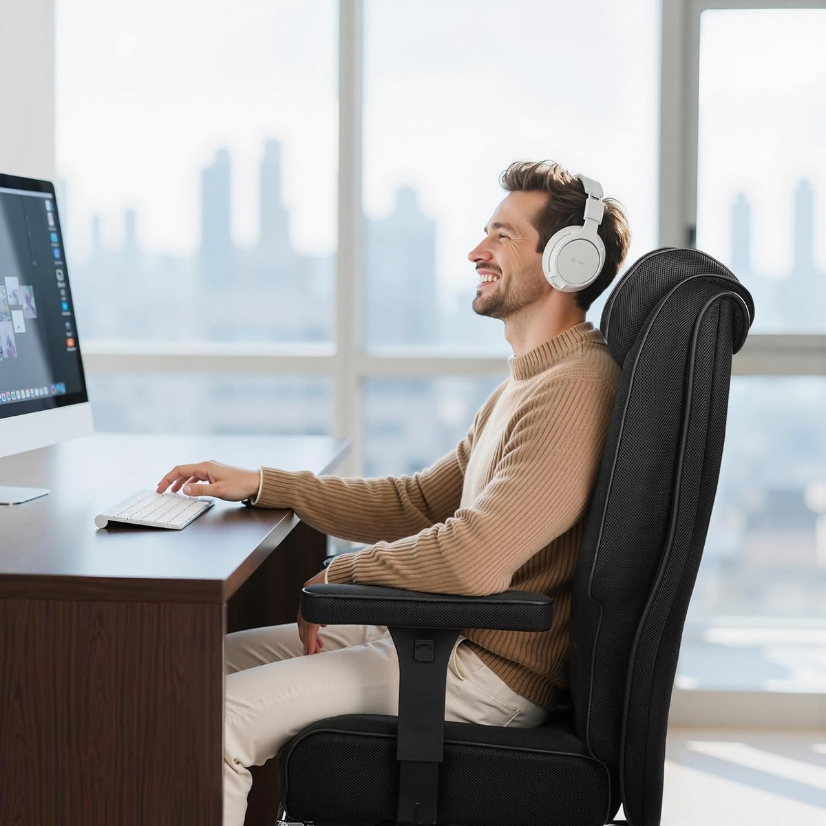 VECELO Big and Tall Office Chair 400lbs, Mesh High Back Computer Chair with Foot Rest, Ergonomic Desk Chair with Lumbar Support and Armrest, Black