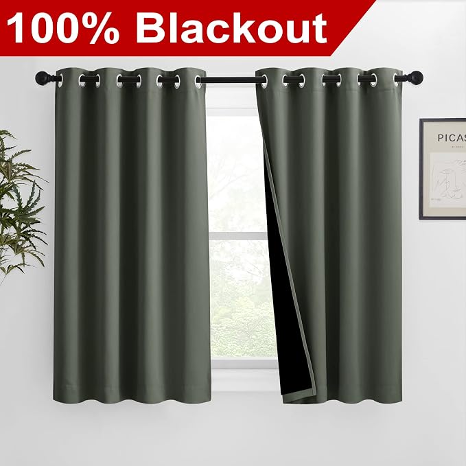 NICETOWN 100% Blackout Curtains 54 inches Long, Double-Deck Completely Blackout