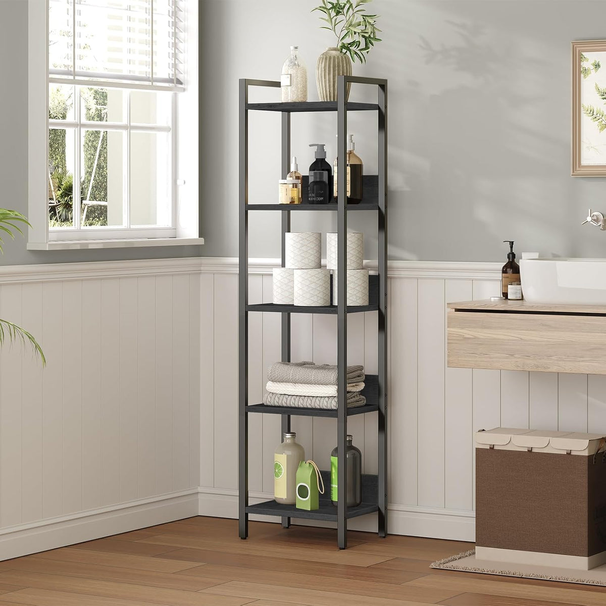 5-Tier Bookshelf, Bookcase, Shelves Organizer for Small Spaces, Storage Shelf Organizer, for Living Room, Bedroom, Study, Balcony, Black BKHB5501