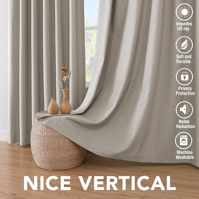 H.VERSAILTEX Primitive Linen Curtains 100% Blackout Curtain Drapes Burlap