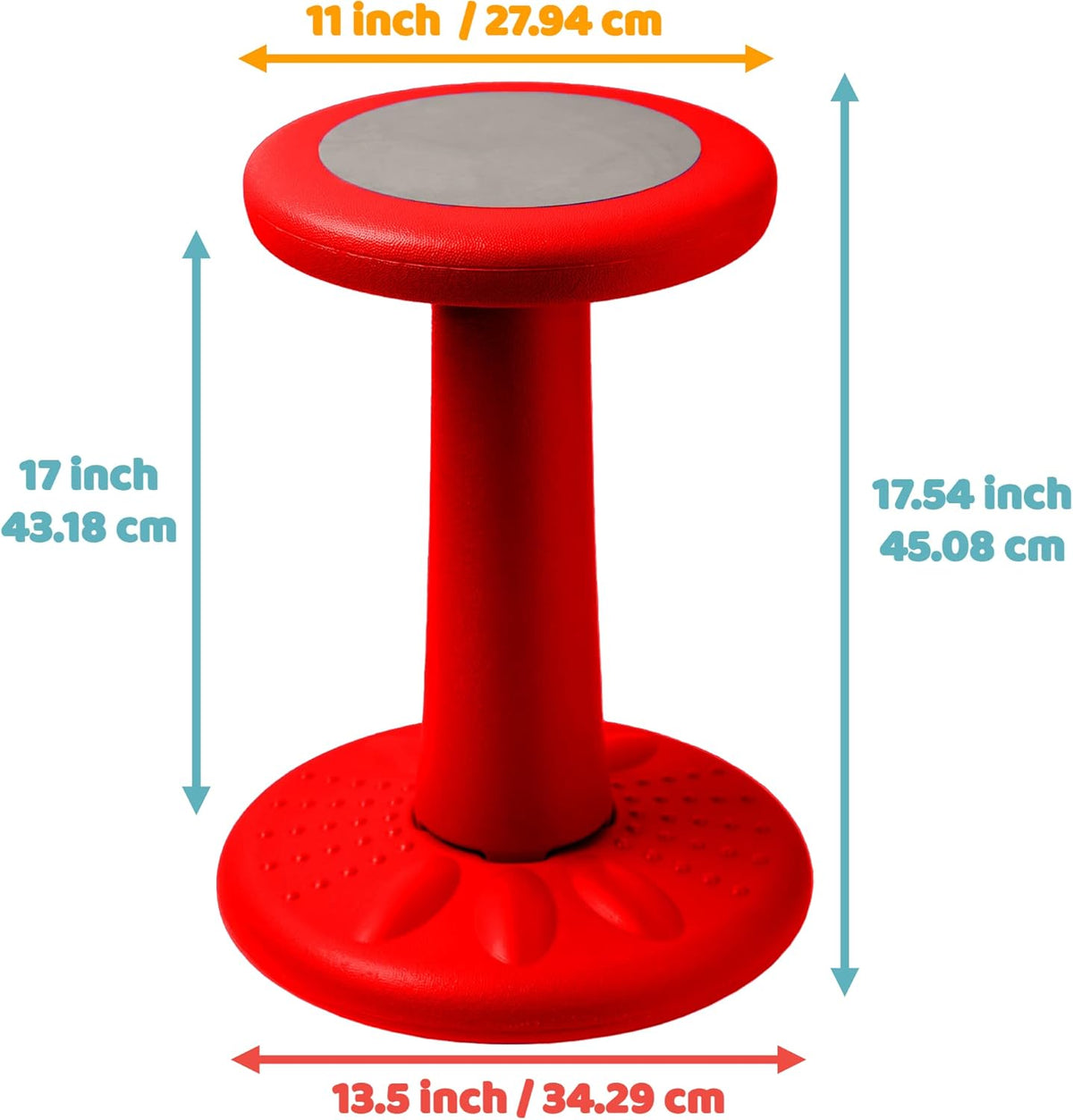 ActiveChairs Kids Wobble Stool, Flexible Elementary Classroom Seating, Improves Focus, Posture and Helps ADHD/ADD, Sensory Chair, Active Fidget Chairs, Pre-Teen 17.75" Chair, Ages 7-12, Red
