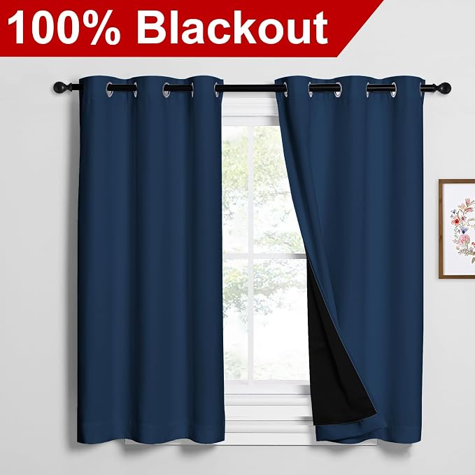 NICETOWN Moroccan Blue 100% Blackout Curtains 2 Panels