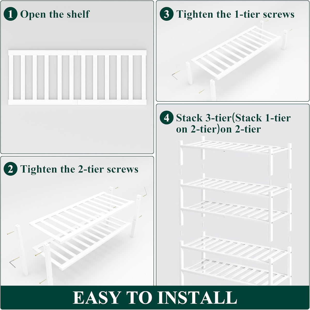 Smiry Shoe Rack, 5 Tier Bamboo Shoe Organizer, Stackable Free Standing Wooden Shoe Storage Shelf for Closet, Entryway, Front Door Entrance, White