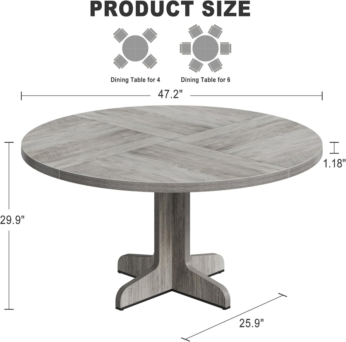 Garvee 47 Inch Round Dining Table for 4, Farmhouse Kitchen Dining Room Circle Dinner Table, Kitchen Dining Room Furniture, Grey (Table Only)