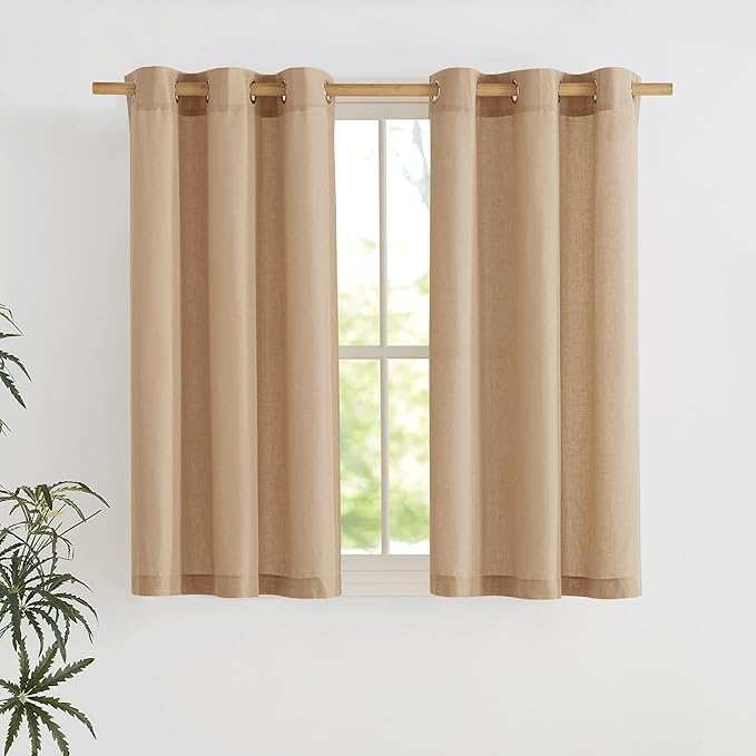 NICETOWN Camel Short Linen Curtains