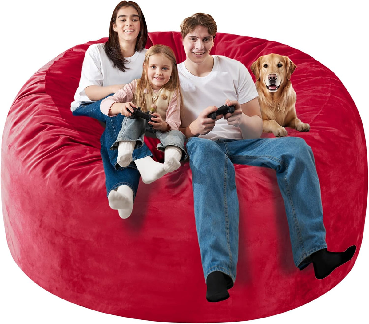 Homguava 6FT Bean Bag Chair Giant BeanBag with Memory Foam Filled, Large Bean Bag Chairs for Adults, Adult Bean Bag Chair with Dutch Velvet Cover for Living Room Bedroom-Red