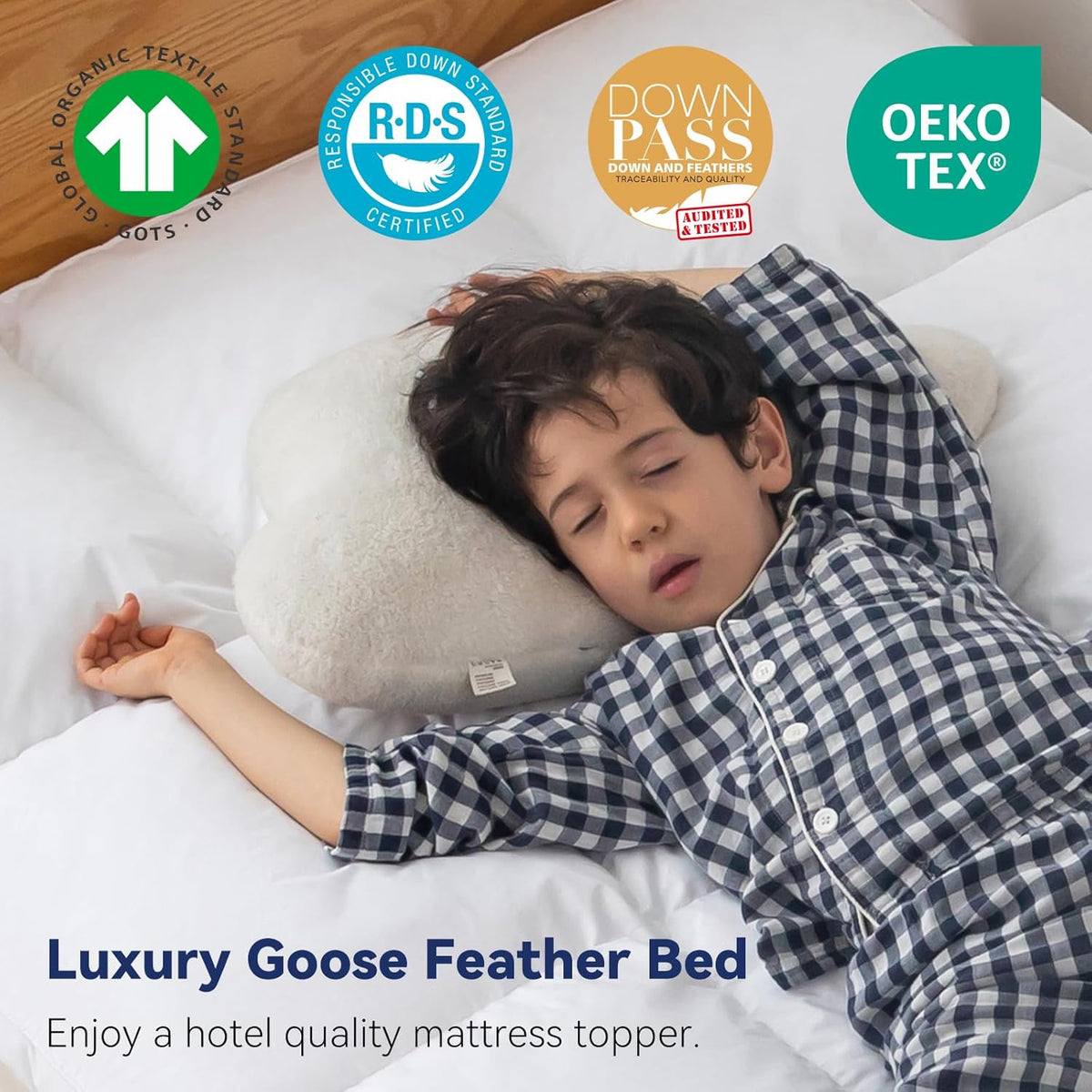 3 Inch White Goose Feather Mattress Topper,Twin Feather Bed Topper,Mattress Cover with Straps,Ultra Soft Pillowtop,100% Organic Cotton Fabric(39”x75”)