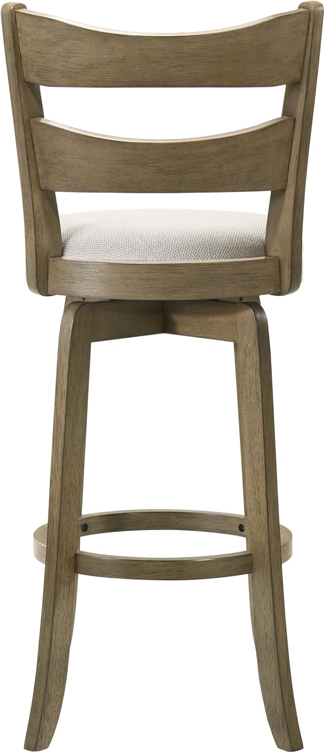 Armen Living Blair 30 in. Putty Brown Bar Height Rubberwood Swivel Barstool with Cream Fabric Seat - Set of 2