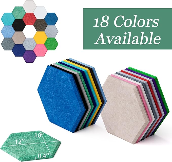 Hexagonal Acoustic Panels-12 Pack High-Density Sound Absorbing Panels 12"X10"X0.4" for Enhanced Noise Reduction, DIY Design, Idea for Studios, Offices, and Home Theaters(Lush Green)
