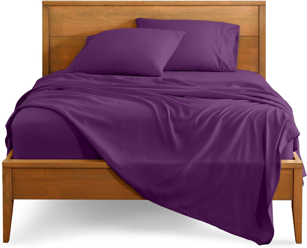 Bare Home Split King Sheet Set - 1800 Ultra-Soft Microfiber Bed Sheets - Double Brushed - Deep Pockets - Easy Fit - 5 Piece Set - Bed Sheets & Pillowcases (Split King, Plum)