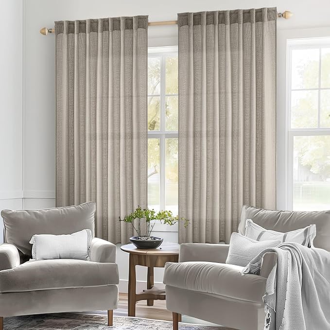 MIULEE Burlywood Birch Linen Curtains 45 Inch Length 2 Panels