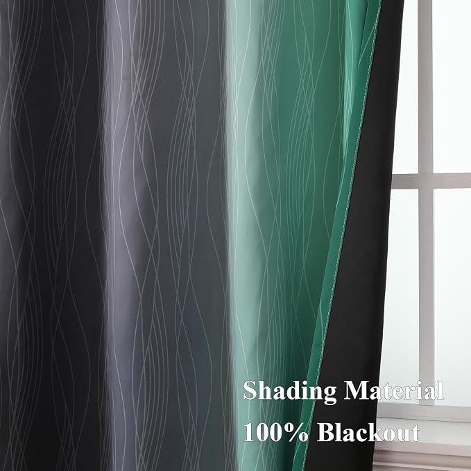 Estelar Textiler Black and Green Blackout Ombre Curtains