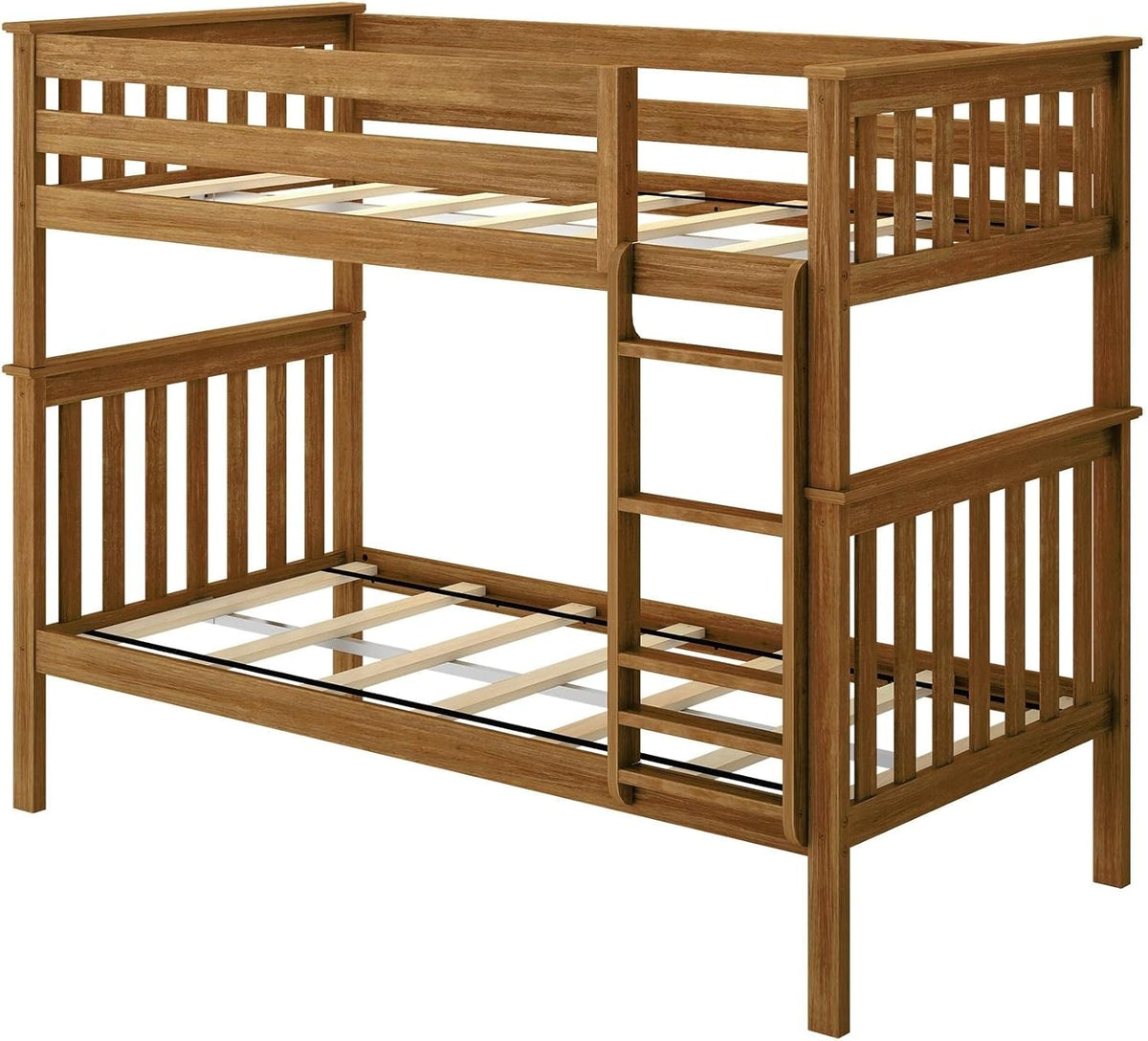 Max & Lily Bunk Bed Twin over Twin, Solid Wood Bunk Bed Frame with Ladder for Kids, 14" Safety Guardrails, Easy Assembly, No Box Spring Needed, Pecan