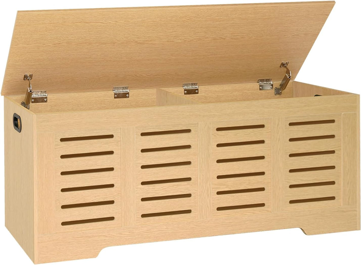 DINZI LVJ Storage Chest, 47.3”Wooden Storage Box with 2 Safety Hinges, Entryway Shoe Bench with Flip-Top, Farmhouse Style Trunk for Living Room, Bedroom, Play Room, Easy Assembly, Natural