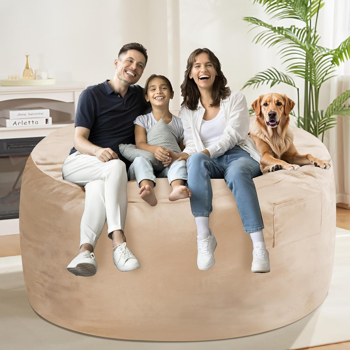HABUTWAY Bean Bag Chair: Giant 5' Memory Foam Furniture Bean Bag Chair with Microfiber Cover - 5Ft, Khaki