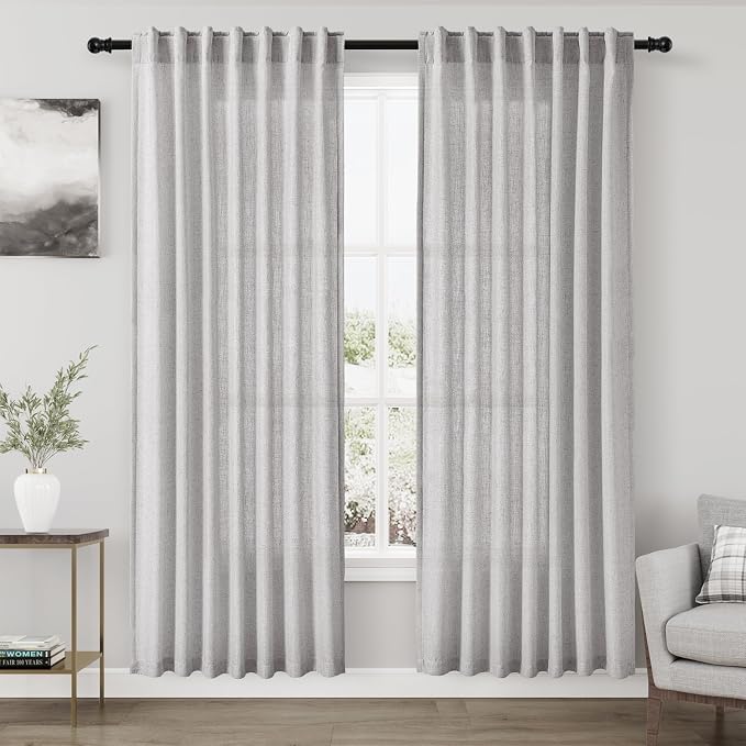 Nanspring Grey Linen Curtains 80 Inches Length