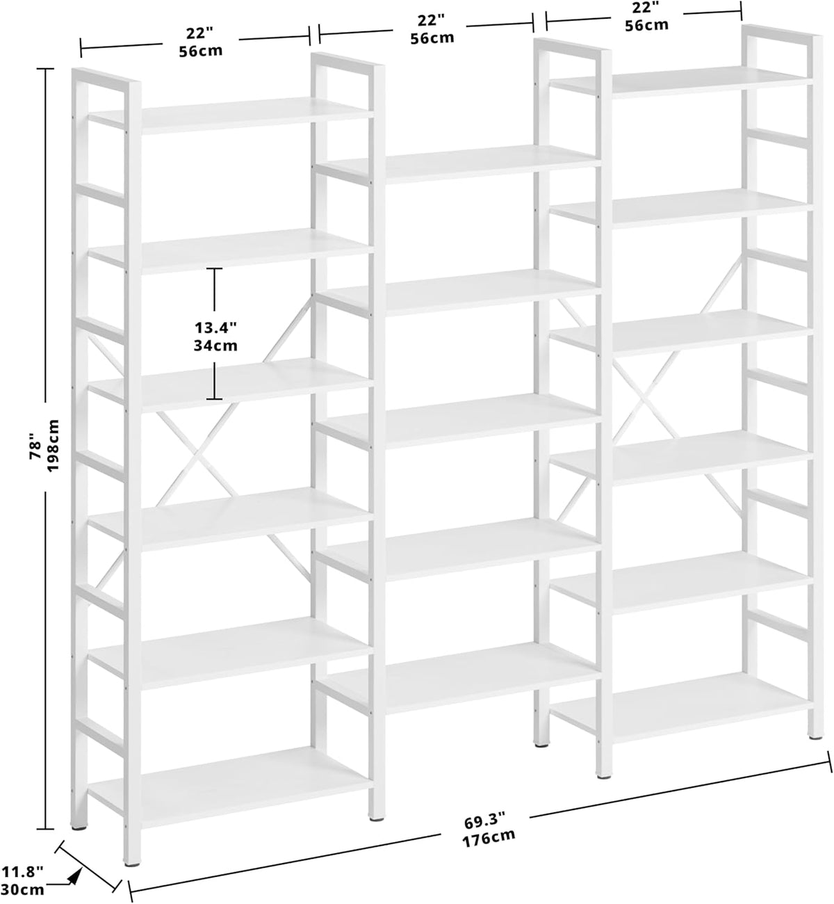IRONCK Bookshelves 6 Tiers Triple Wide Industrial Bookshelf, Large Etagere Bookshelf Open Display Shelves with Metal Frame for Living Room Bedroom Home Office