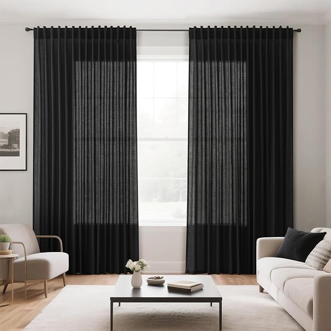 Nanspring Black Sheer Linen Curtains