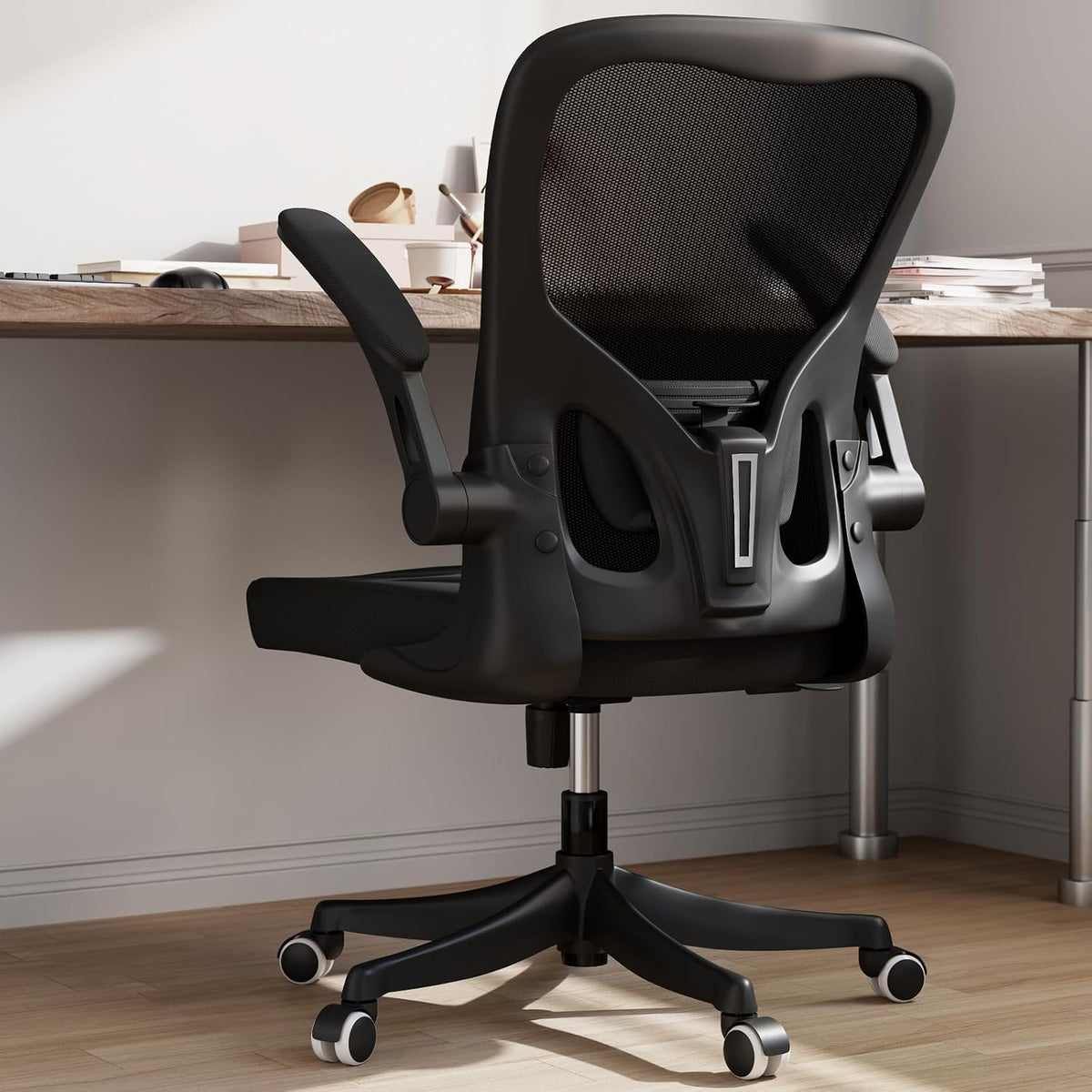 Monhey Ergonomic Office Chair with Lumbar Support, Adjustable Height, 2D Flip-up Arms, Breathable Black Mesh, Comfortable Desk Chair Chair for Home, Office, Study & Gaming