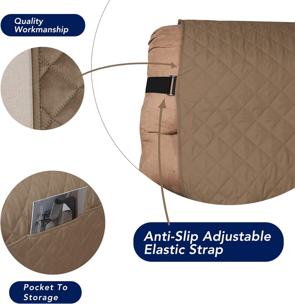 PureFit Reversible Sofa Cover Water Resistant Recliner Couch Cover, Machine Washable Furniture Cover with Adjustable Strap for Dogs, Pets (Recliner, Camel/Ivory)