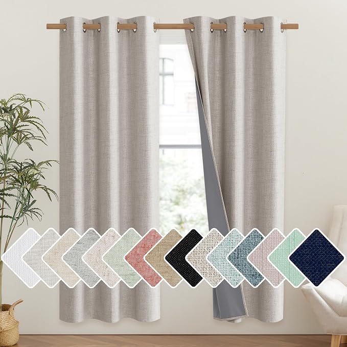 NICETOWN Brich Vintage Open Linen Weave Flax Thermal Curtains, 100% Blackout