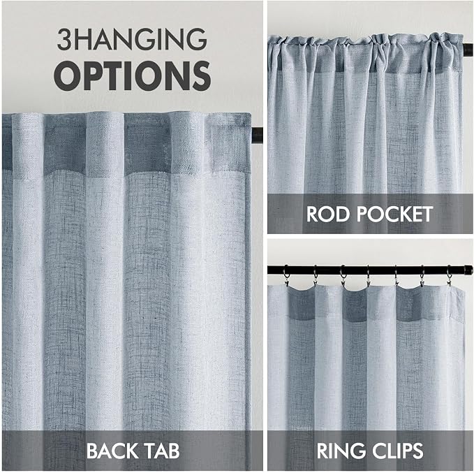 MIULEE Chambray Blue Linen Curtains 96 Inches Long 2 Panels