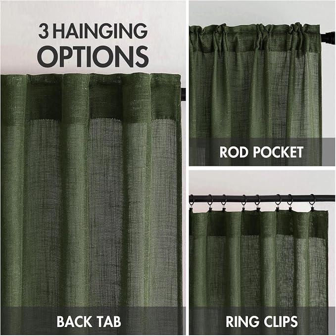 MIULEE Olive Green Linen Curtains 72 Inch Length