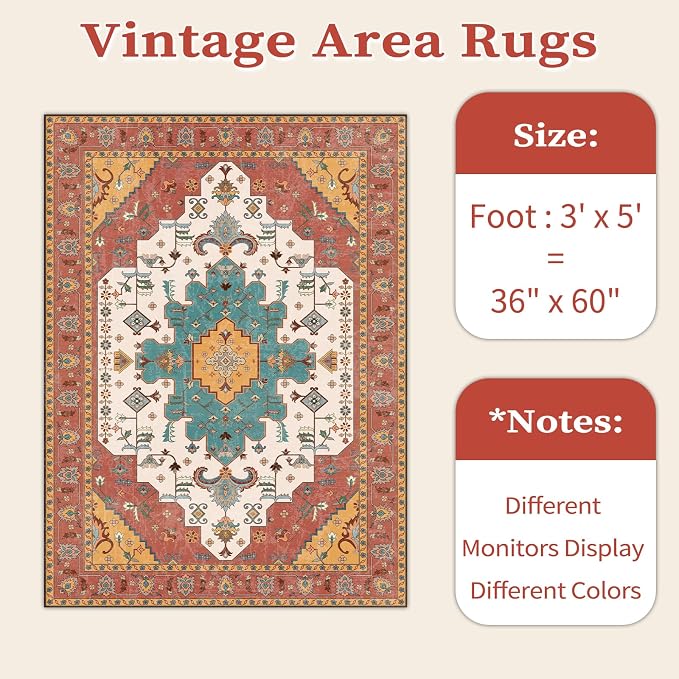 SERISSA Area Rug 3x5 Boho Orange Rugs