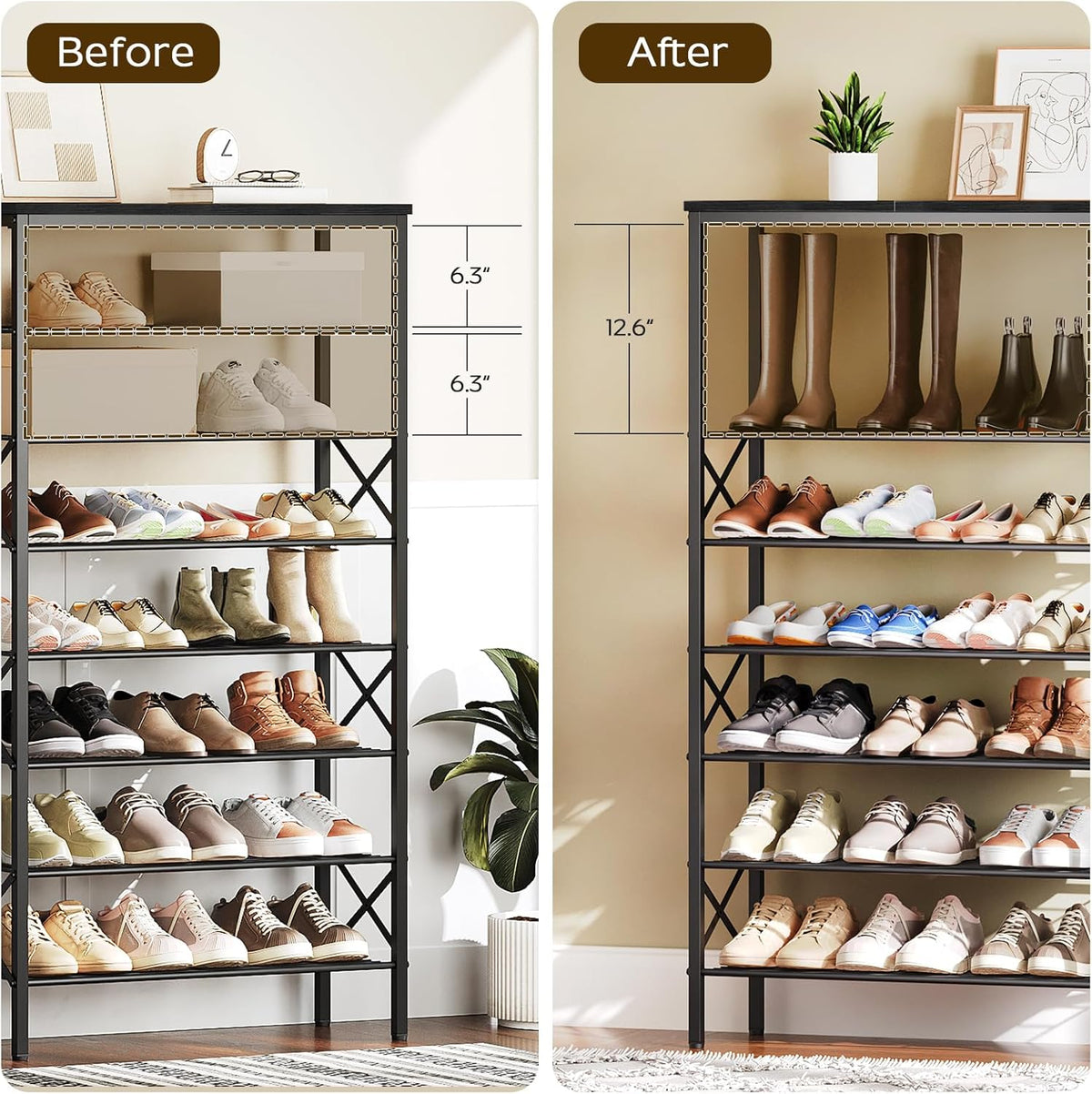 8 Tier Shoe Rack, Large Capacity Shoe Storage Organizer Holds 32 Pairs, Sturdy and Stable, for Entryway, Hallway, Closet, Dorm Room, Black SS08BB