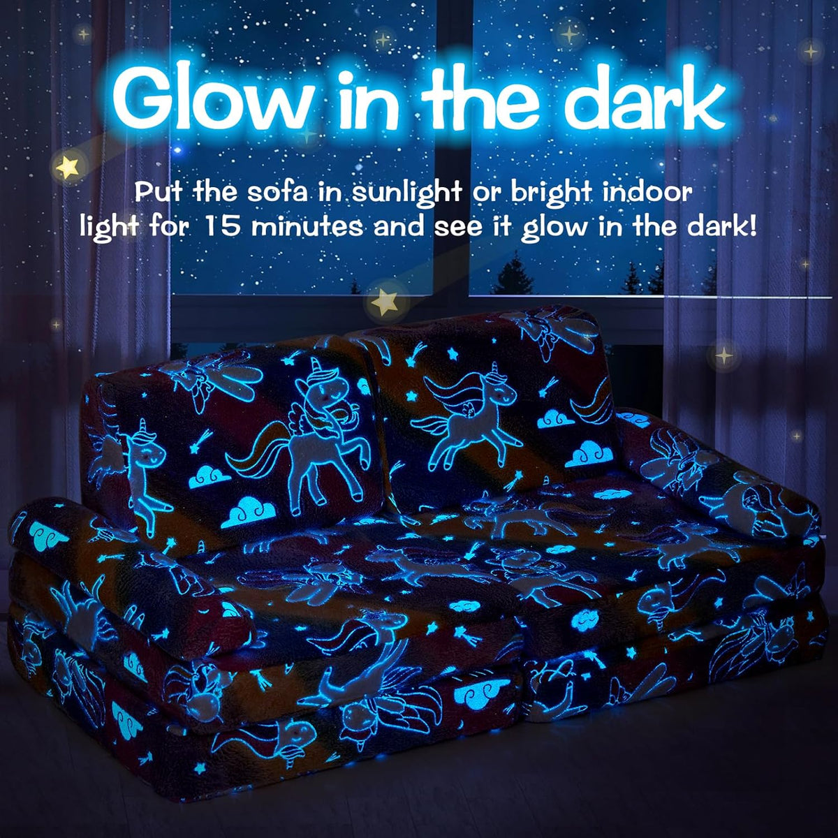 IFNOW Modular Kids Play Couch,Toddler Couch Kids Sofa,Child Sectional Sofa,Bedroom and Playroom Furniture for Toddlers,Convertible Foam and Floor Cushion for Boys and Girls,Glow in The Dark,Unicorn