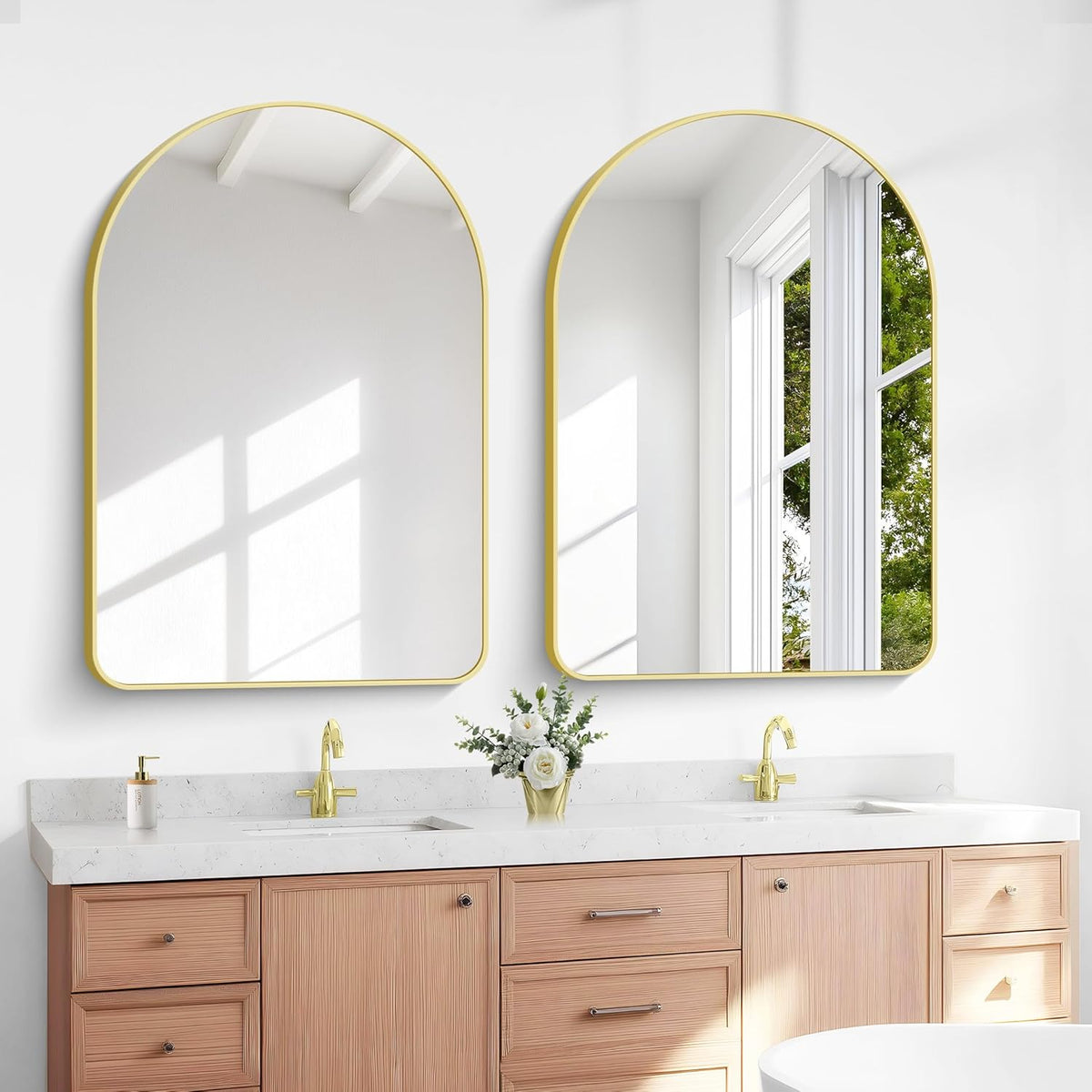 Arched Bathroom Mirror, 26"x38" Gold Arched Mirror for Bathroom, Wall Mounted Mirror, Vanity Wall Mirror Metal Frame for Bedroom, Entryway, Living Room, Hanging or Leaning Against Wall