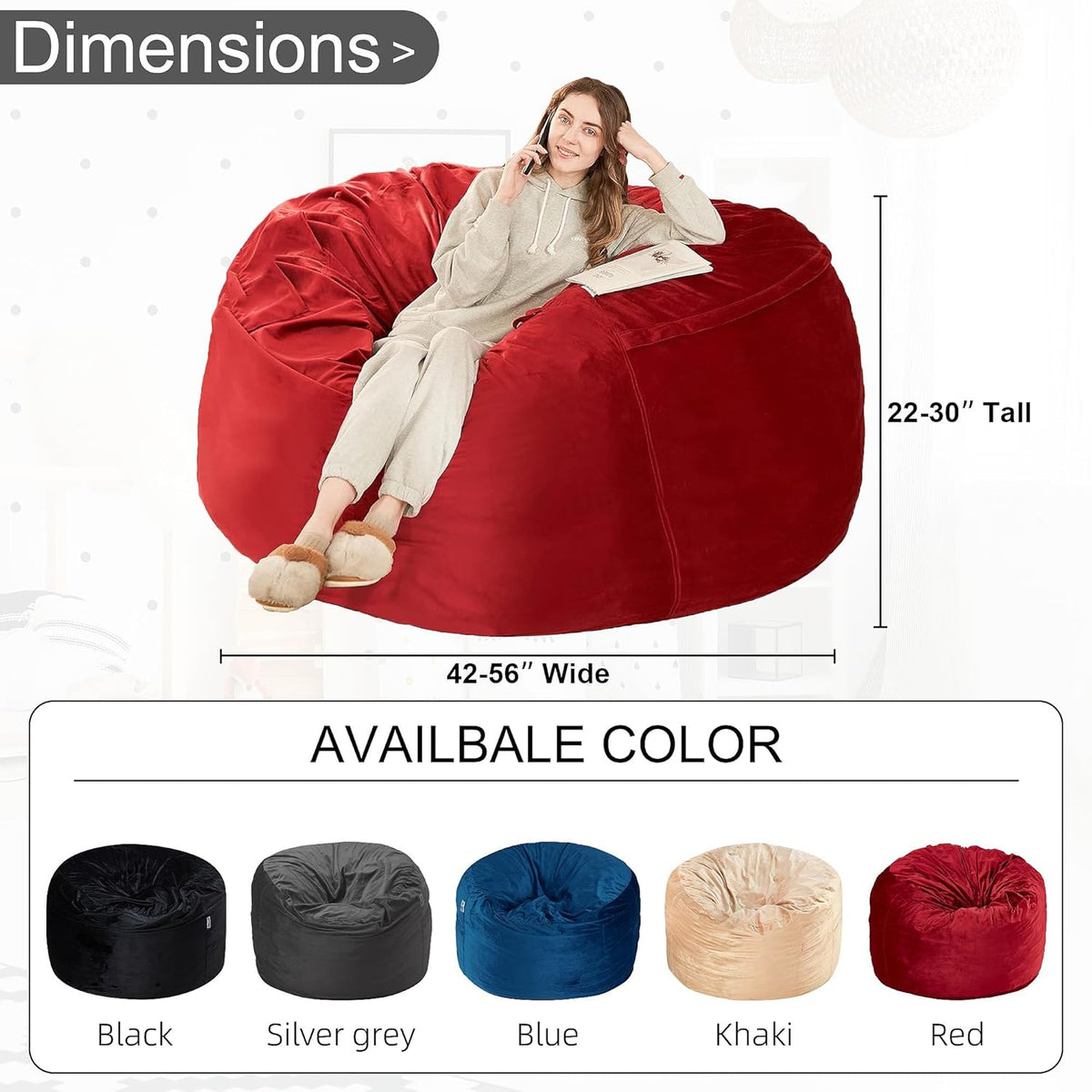 HABUTWAY Bean Bag Chair: Giant 4' Memory Foam Furniture Bean Bag Chairs for Adults with Microfiber Cover 4Ft (Red)