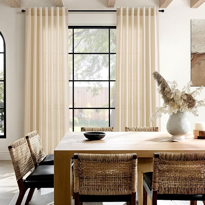 Nanspring Tan Linen Curtains 63 Inches Long