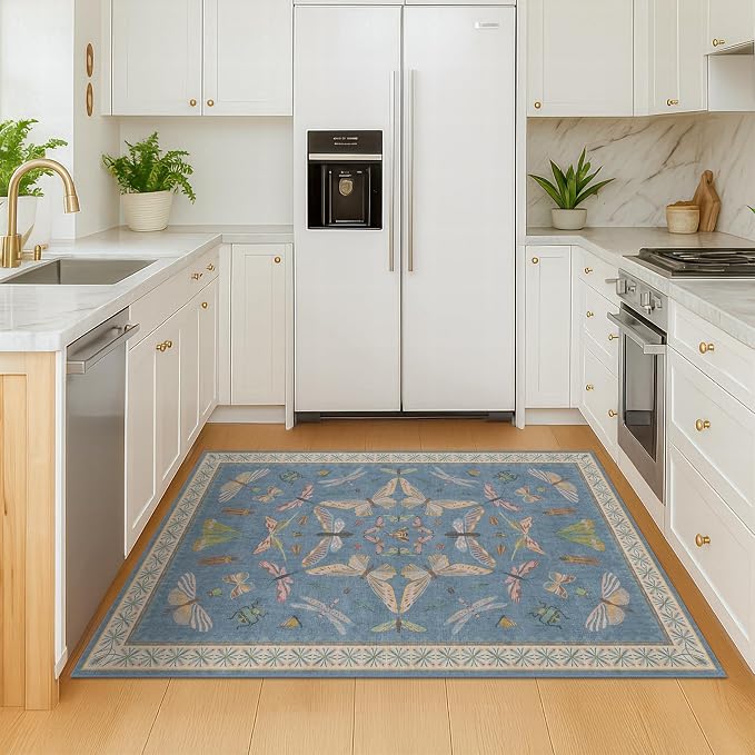 Hazo Haus Washable Blue Rugs for Bedroom Bedside