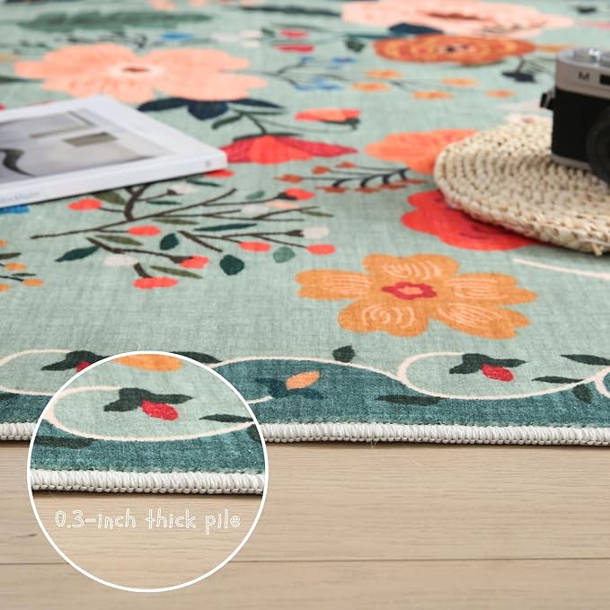 Rugcomf Living Room Rug 6x9 Rug Machine Washable Boho Area Rug Non Slip Floral