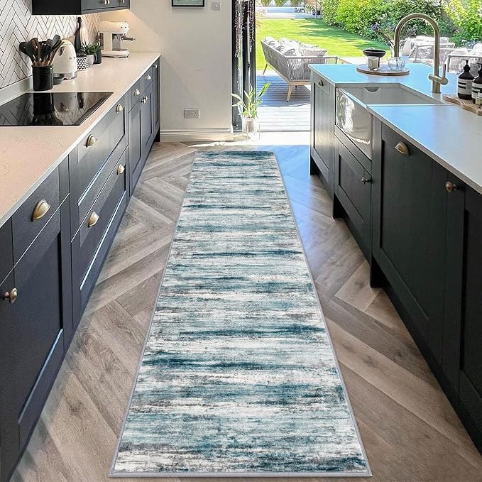 KOZYFLY Modern Abstract Kitchen Runner Rug, 2x10 Washable Rug Runner Non-Slip